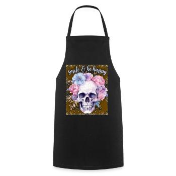 Crâne avec des fleurs, dicton de motivation - Tablier de cuisine - noir - Devant - AI Model Male 185 dark (185cm)
