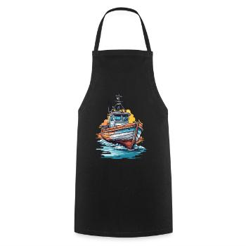 Pêcheur en bateau et pêche d’aventure - Tablier de cuisine - noir - Devant - AI Model Male 185 dark (185cm)
