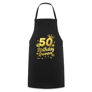Reine d’anniversaire 50 - Tablier de cuisine - noir - Devant - AI Model Male 185 dark (185cm)