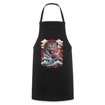 Asian Dragon Retro Ukiyo-E Japan Art Style - Cooking Apron - black - Front - AI Model Male 185 dark (185cm)