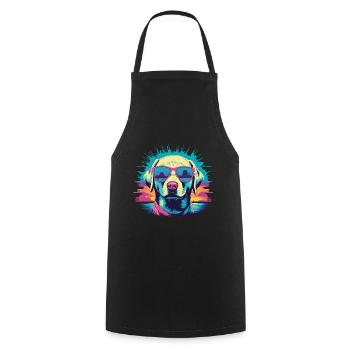 Retro Vaporwave Dog Streetwear Dog Design - Cooking Apron - black - Front - AI Model Male 185 dark (185cm)