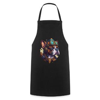 Vintage Steampunk Boxer Dog Machinery Design - Cooking Apron - black - Front - AI Model Male 185 dark (185cm)