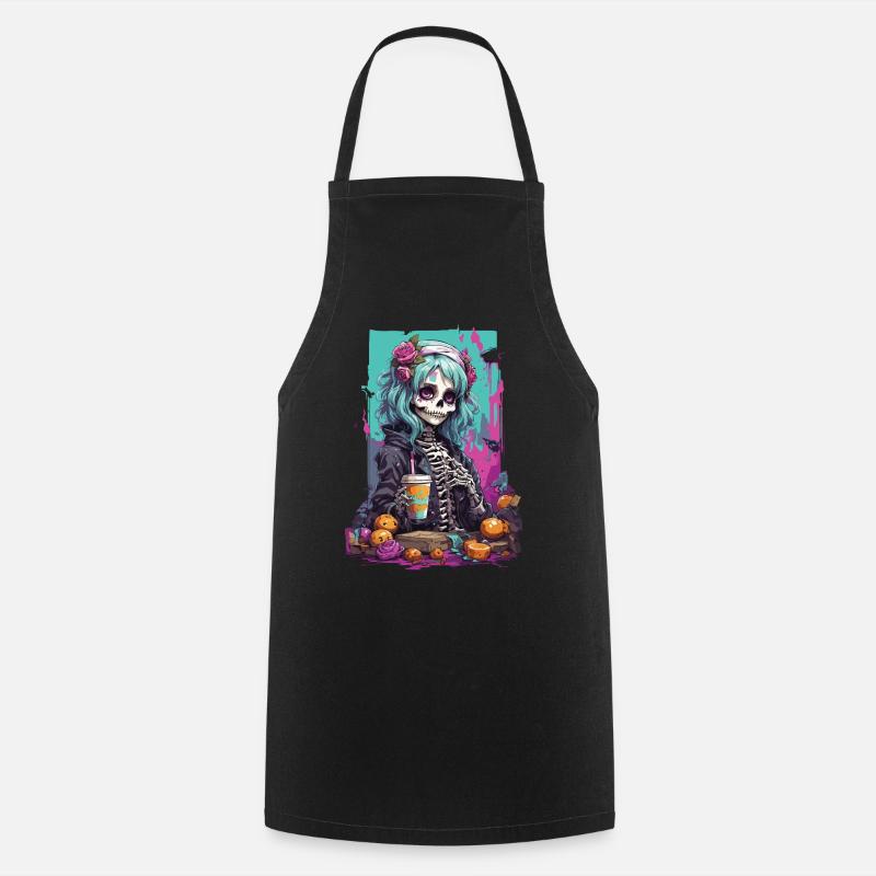 Pastel Gothic Mädchen Skull Dia de Muertos - Kochschürze - Schwarz