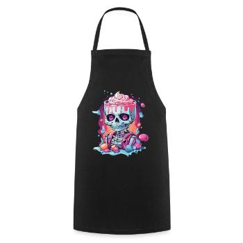 Gothic Pastel Schädel mit Süßigkeiten Design - Kochschürze - Schwarz - Vorne - AI Model Male 185 dark (185cm)