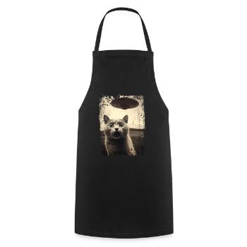 Lustige Katze mit UFO Retro Vintage Alien - Kochschürze - Schwarz - Vorne - AI Model Male 185 dark (185cm)