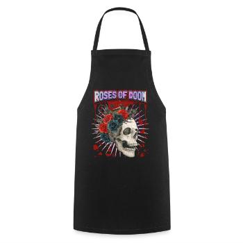 Vintage Skull, Totenkopf mit Rosen, Spruch - Kochschürze - Schwarz - Vorne - AI Model Male 185 dark (185cm)