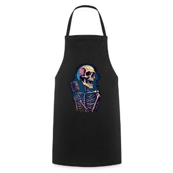 Bunter abstrakter Totenkopf mit Mikrofon - Kochschürze - Schwarz - Vorne - AI Model Male 185 dark (185cm)
