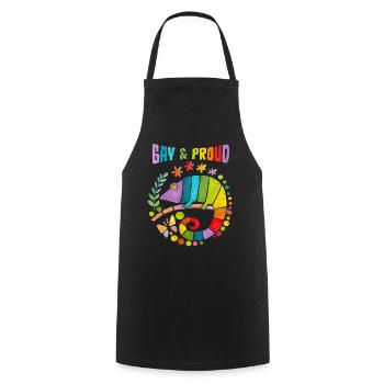 Caméléon Dicton, arc-en-ciel gay et fier LGBTQ - Tablier de cuisine - noir - Devant - AI Model Male 185 dark (185cm)