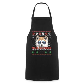 Cool Akita Inu Chien Feliz Navidog Noël moche - Tablier de cuisine - noir - Devant - AI Model Male 185 dark (185cm)