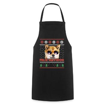 Cool Akita Inu Chien Feliz Navidog Noël moche - Tablier de cuisine - noir - Devant - AI Model Male 185 dark (185cm)