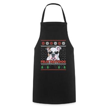 Cool Bulldog Chien Feliz Navidog Noël moche - Tablier de cuisine - noir - Devant - AI Model Male 185 dark (185cm)