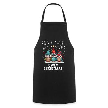 Cute Snow Owls Wish Merry Christmas - Cooking Apron - black - Front - AI Model Male 185 dark (185cm)