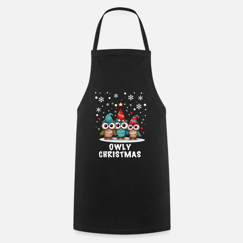 Mignon harfang des neiges souhaitent un joyeux Noël - Tablier de cuisine - noir