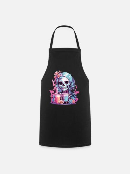 Kawaii Pastel Goth Skull Milkshake Design - Kochschürze - Schwarz