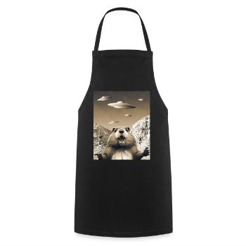 Alien UFO Invasion Selfie Beaver - Cooking Apron - black - Front - AI Model Male 185 dark (185cm)
