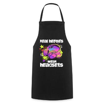 Les vrais héros portent des casques Funny Gamer Boys & Kids - Tablier de cuisine - noir - Devant - AI Model Male 185 dark (185cm)