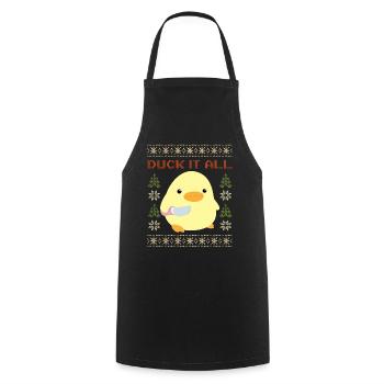 Duck with Knife Meme - Duck it all Ugly Christmas - Cooking Apron - black - Front - AI Model Male 185 dark (185cm)