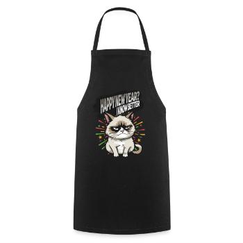 I know better - Angry Cat Happy New Year Pajamas - Cooking Apron - black - Front - AI Model Male 185 dark (185cm)