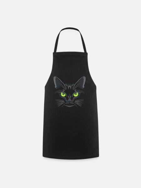 Black Cat Green Eyes - Cooking Apron - black