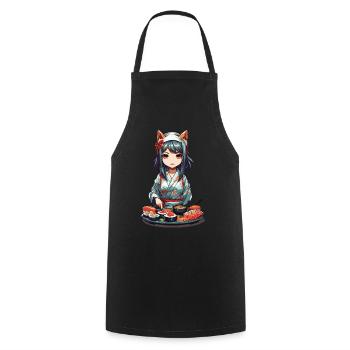 Anime Sushi Master Kawaii Fille Kemonomimi - Tablier de cuisine - noir - Devant - AI Model Male 185 dark (185cm)