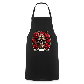 Memento Mori Verzierter Totenkopf Blumen-Tattoo Stoisch - Kochschürze - Schwarz - Vorne - AI Model Male 185 dark (185cm)