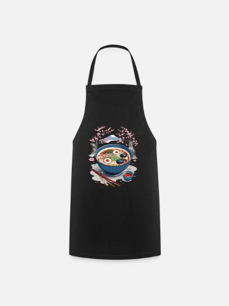 Japanese Ramen Ukiyo-E Vintage Art Design - Cooking Apron - black