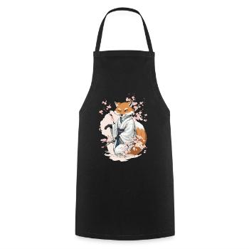 Japanese Fox Kitsune Yokai Ukiyo-E Vintage - Cooking Apron - black - Front - AI Model Male 185 dark (185cm)