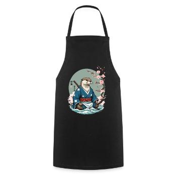 Aesthetic Otter Samurai Vintage Ukiyo-E Design - Cooking Apron - black - Front - AI Model Male 185 dark (185cm)