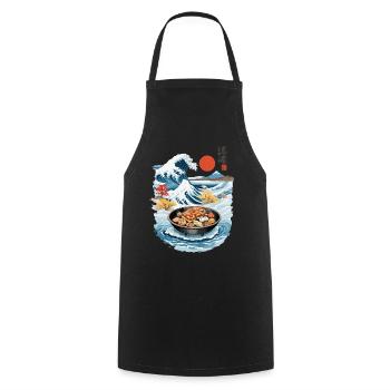 Japan Tea Time Ukiyo-E Retro Cake Artwork - Cooking Apron - black - Front - AI Model Male 185 dark (185cm)