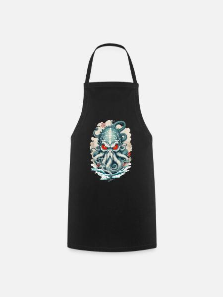 Yokai Tentacles Sea Monster Demon Vintage Japan - Cooking Apron - black