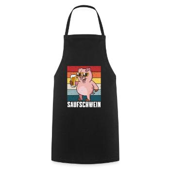 Biertrinker Schwein Saufschwein Bier Party - Kochschürze - Schwarz - Vorne - AI Model Male 185 dark (185cm)