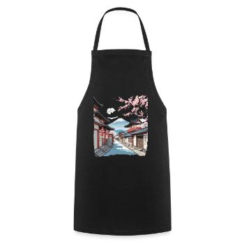 Japan Vintage Streetwear Street Cherry Blossoms - Cooking Apron - black - Front - AI Model Male 185 dark (185cm)