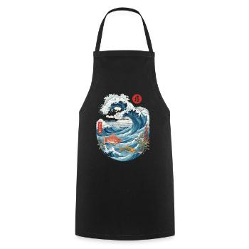 Asie Mer Océan Ukiyo-E Vintage Kanji Streetwear - Tablier de cuisine - noir - Devant - AI Model Male 185 dark (185cm)