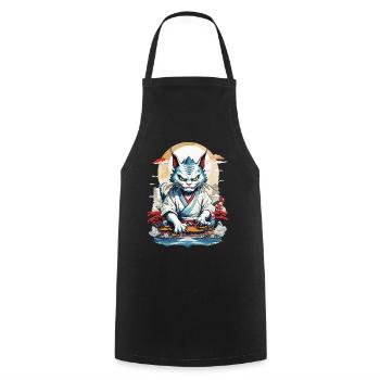 Asian Monster Cat Japan Yokai Ukiyo-E Style - Cooking Apron - black - Front - AI Model Male 185 dark (185cm)
