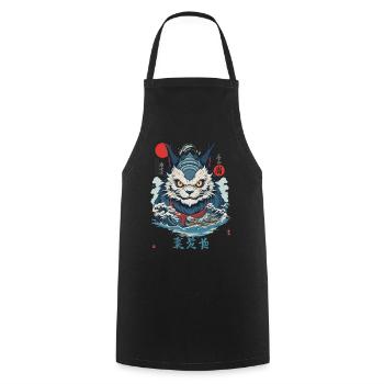 Japanese Yokai Monster Cat Vintage Streetwear - Cooking Apron - black - Front - AI Model Male 185 dark (185cm)