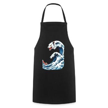 Cat Wave Ukiyo-E Vintage Japon Streetwear - Tablier de cuisine - noir - Devant - AI Model Male 185 dark (185cm)