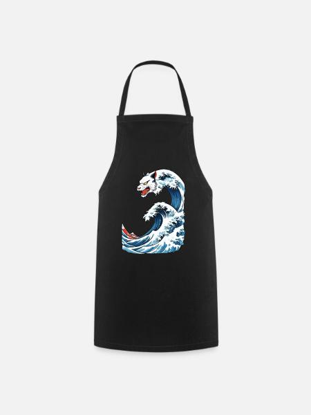 Katzen Welle Ukiyo-E Vintage Japan Streetwear - Kochschürze - Schwarz