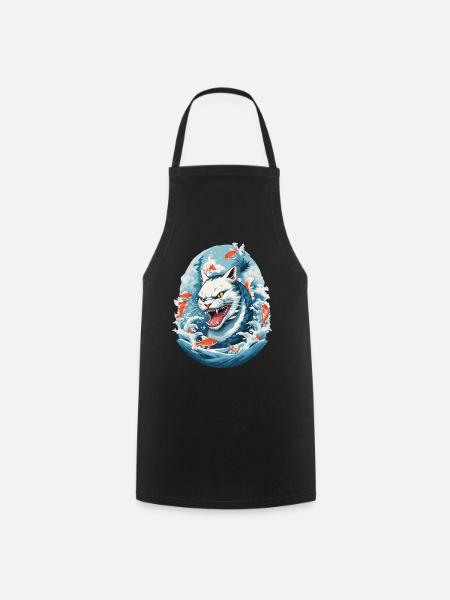 Sea Monster Cats Anime Style Cat Design - Cooking Apron - black