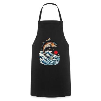 Fisch Ukiyo-E Japan Fischer Angeln Vintage Design - Kochschürze - Schwarz - Vorne - AI Model Male 185 dark (185cm)