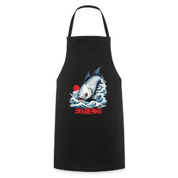 Ukiyo-E Fish Fisherman Angler Japan Artwork - Cooking Apron - black - Front - AI Model Male 185 dark (185cm)