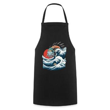 Lac Dragon Ukiyo-E Japon Vintage esthétique - Tablier de cuisine - noir - Devant - AI Model Male 185 dark (185cm)