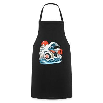 Rouleau de sushi japonais Vintage Ukiyo-E Design - Tablier de cuisine - noir - Devant - AI Model Male 185 dark (185cm)