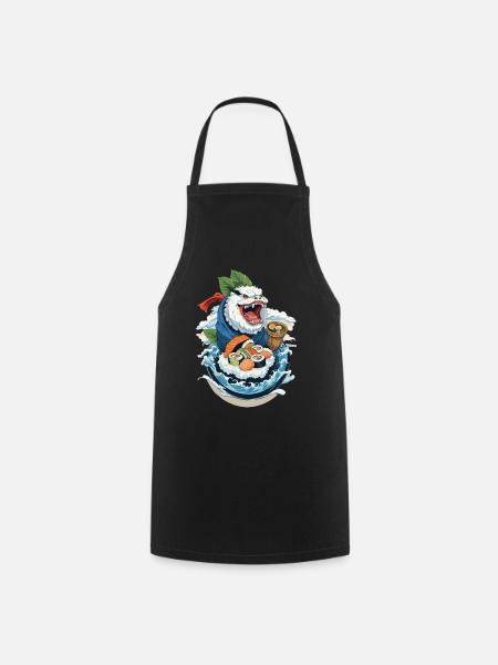 Sushi Yokai Monster Vintage Ukiyo-E Japon Art - Tablier de cuisine - noir