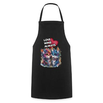 LOVE WINS ALWAYS. Wolves, Wolf, Heart, In Love, - Cooking Apron - black - Front - AI Model Male 185 dark (185cm)