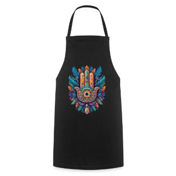 Spirituel Hamsa main plumes Design esthétique - Tablier de cuisine - noir - Devant - AI Model Male 185 dark (185cm)
