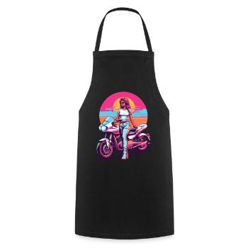 Retro Synthwave Motorrad Biker Streetwear - Kochschürze - Schwarz - Vorne - AI Model Male 185 dark (185cm)