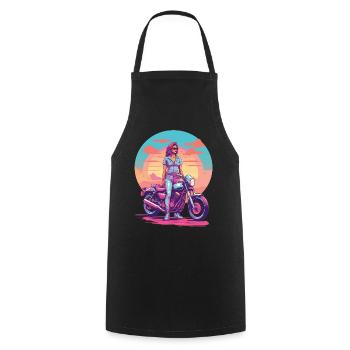 Retro Vaporwave Motorcycle Biker Style - Cooking Apron - black - Front - AI Model Male 185 dark (185cm)