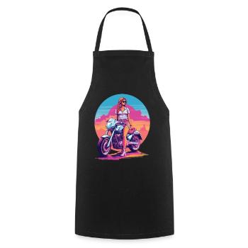 Design esthétique rétro Vaporwave Biker - Tablier de cuisine - noir - Devant - AI Model Male 185 dark (185cm)