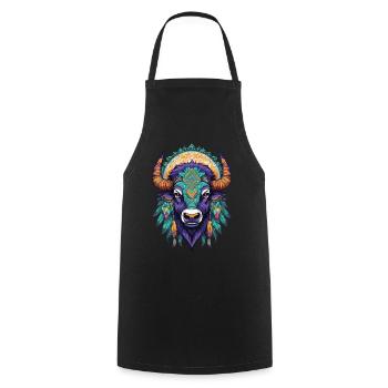 Bison Stier Traumfänger Mandala Design - Kochschürze - Schwarz - Vorne - AI Model Male 185 dark (185cm)