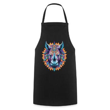 Rhinoceros Spiritual Dream Catcher Mandala Design - Cooking Apron - black - Front - AI Model Male 185 dark (185cm)